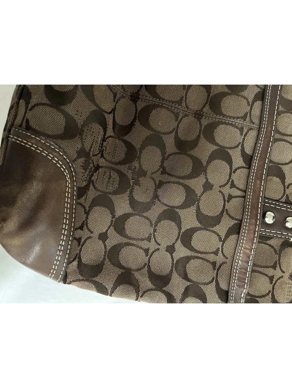 Vintage Coach Brown Hampton Signature Jaquard Medium Shoulder Bag